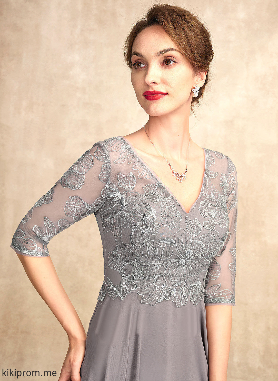 A-Line Dress of Mother of the Bride Dresses the Anabella With V-neck Lace Bride Mother Sequins Chiffon Floor-Length