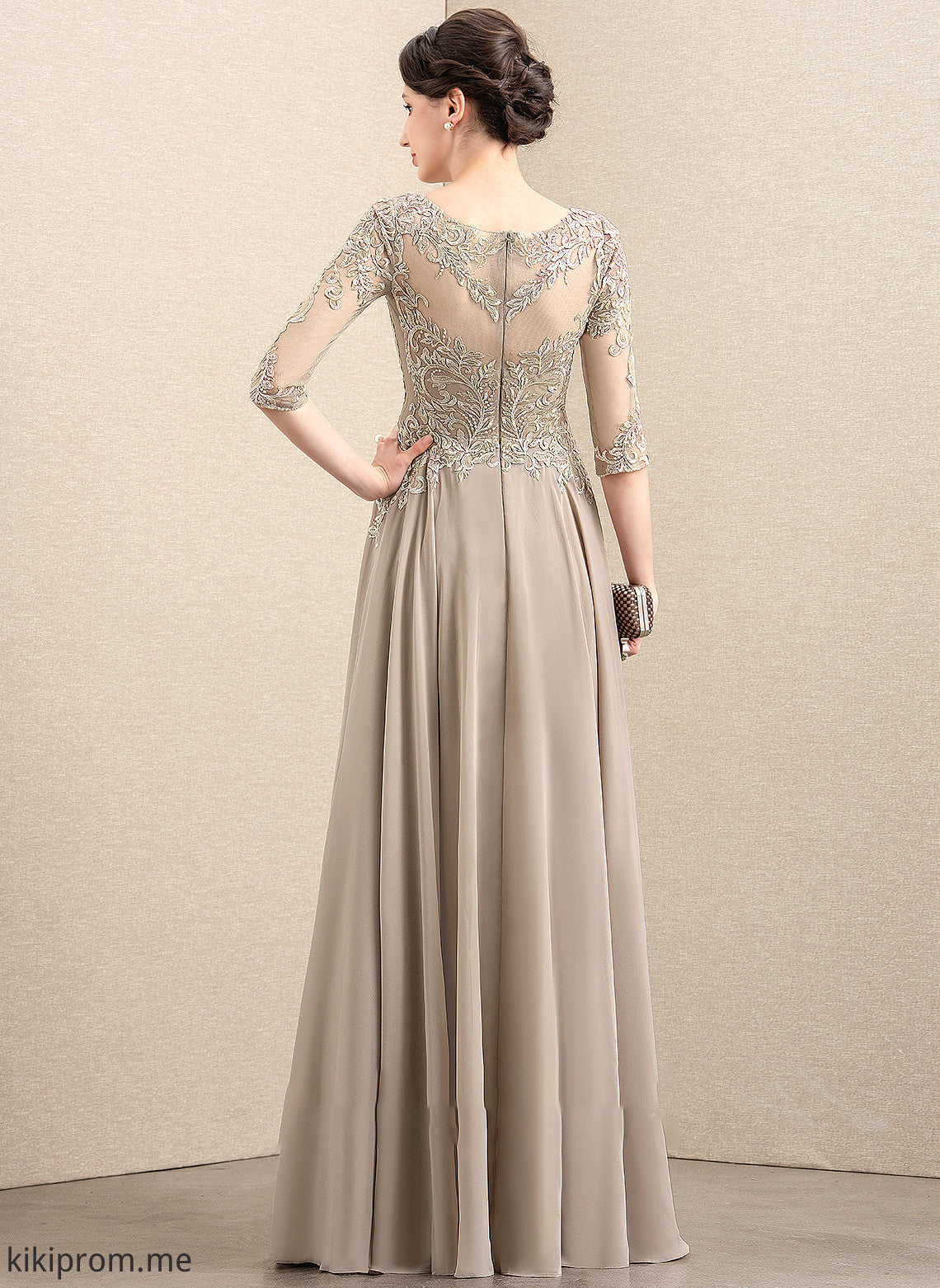 Sequins Neck Dress Scoop Bride A-Line Mother of the Bride Dresses Mother Bailee Lace of Chiffon Floor-Length the With