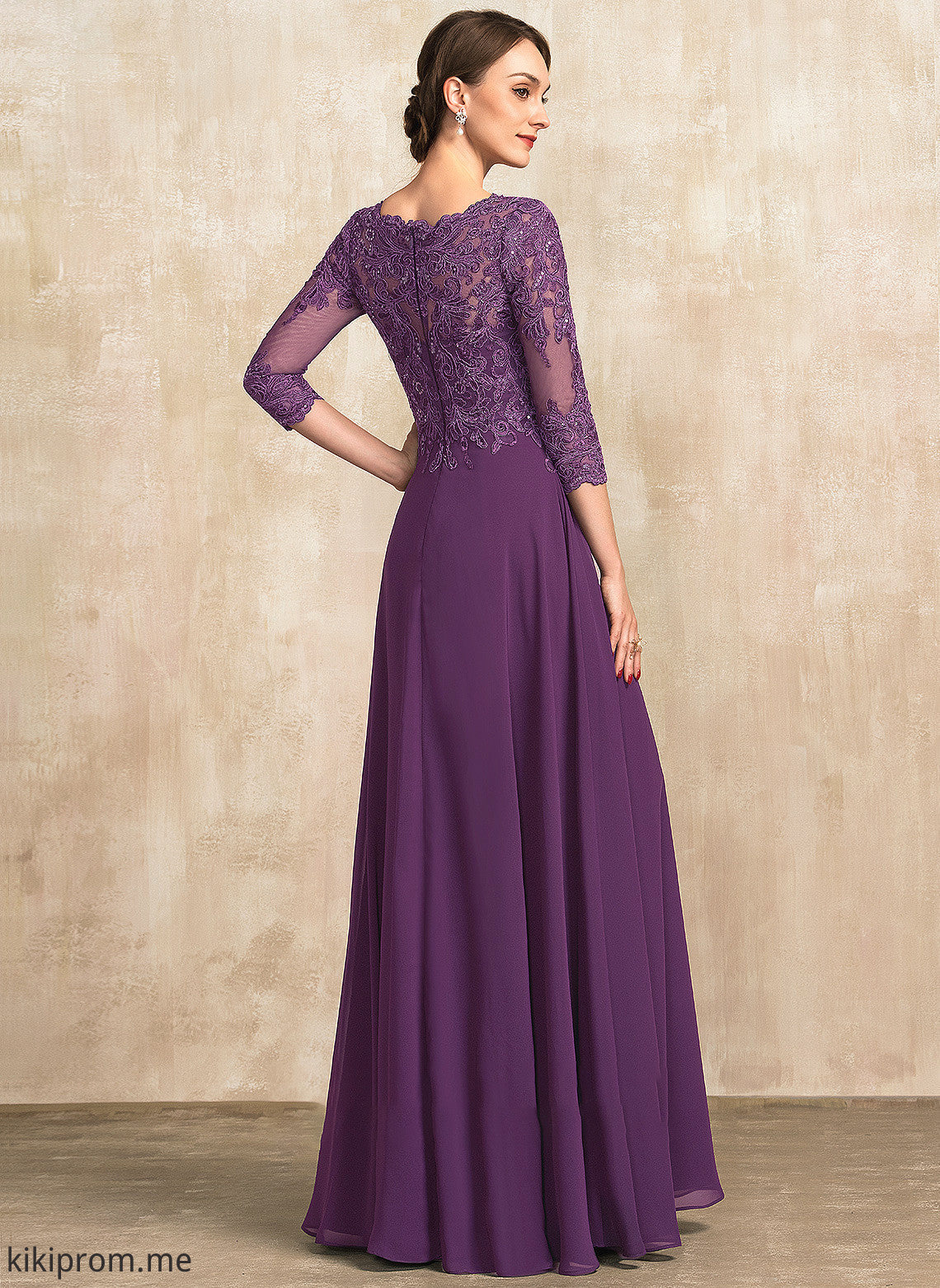 Scoop Sequins Mother of the Bride Dresses Lace Bride the Neck of A-Line Dress With Aria Floor-Length Mother Chiffon