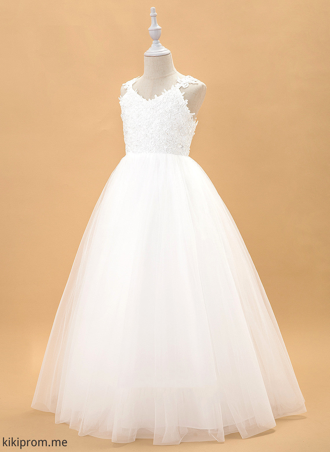 Girl Floor-length Flower Girl Dresses Beading/Bow(s) Sleeveless Flower Tulle/Lace Karlie Dress V-neck With - Ball-Gown/Princess