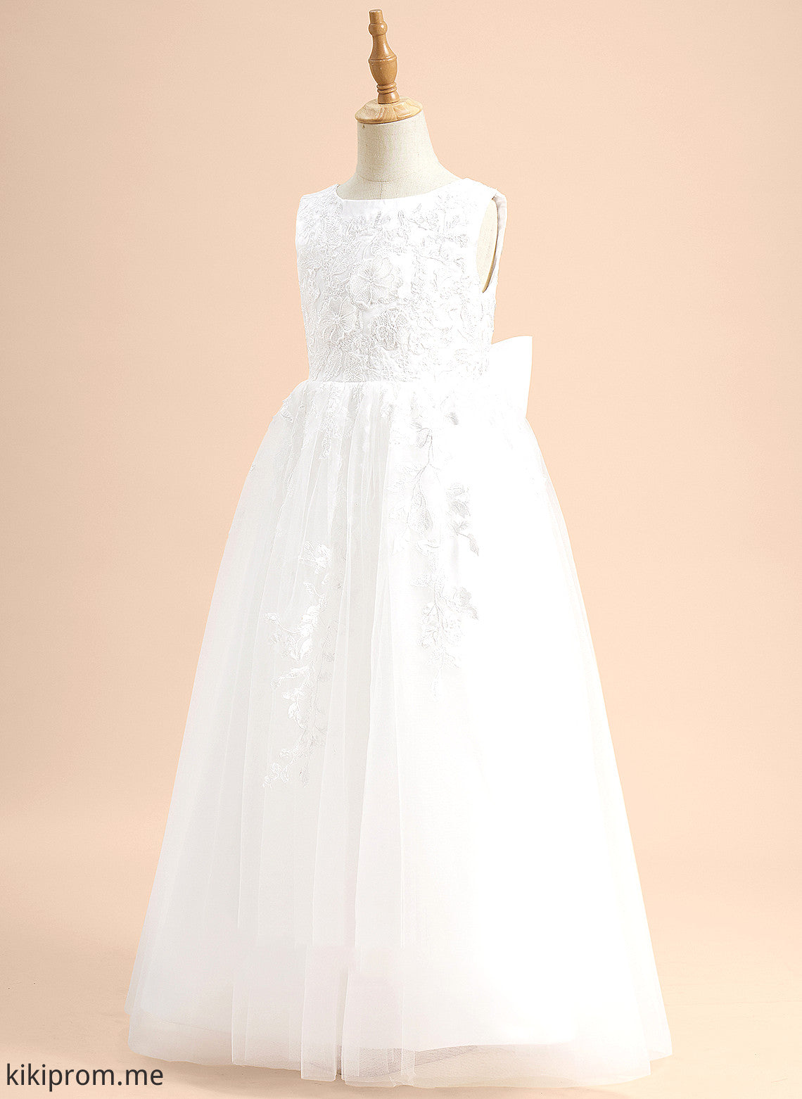 A-Line Neck Lace/Flower(s)/Bow(s) Scoop - Dress Flower Flower Girl Dresses Girl With Madison Floor-length Tulle Sleeveless