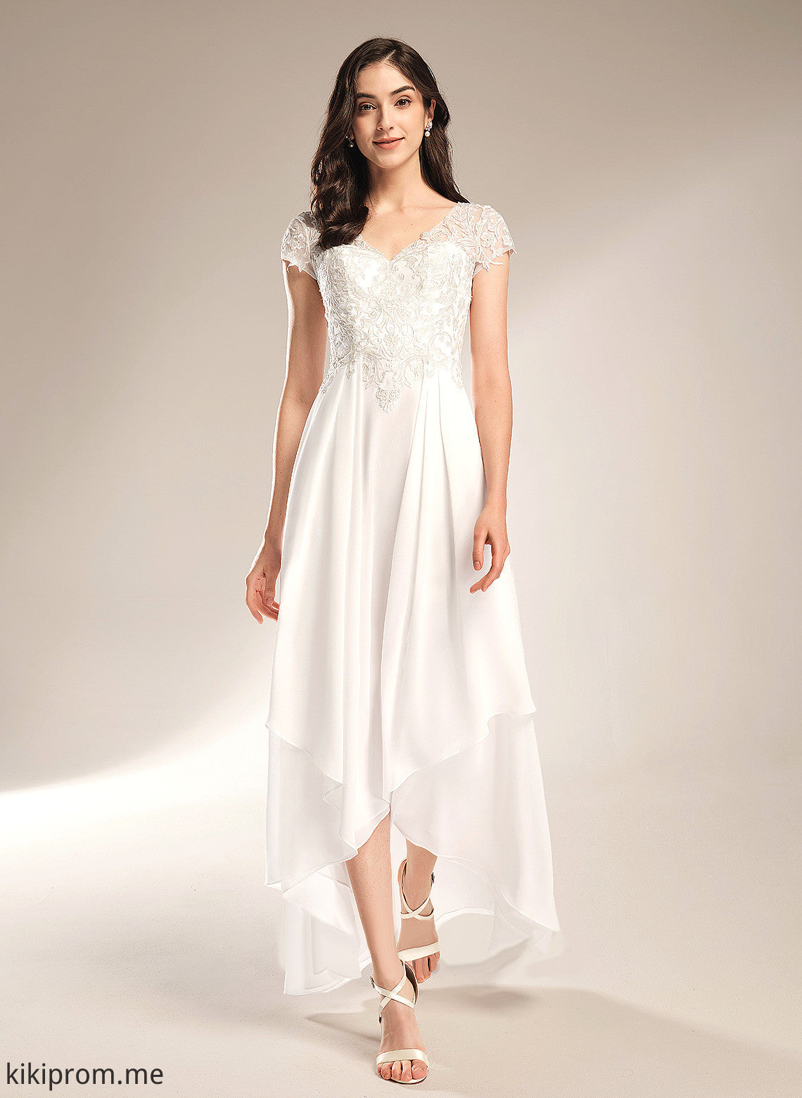 Wedding Dresses V-neck Asymmetrical Erika Lace A-Line Wedding Chiffon Dress