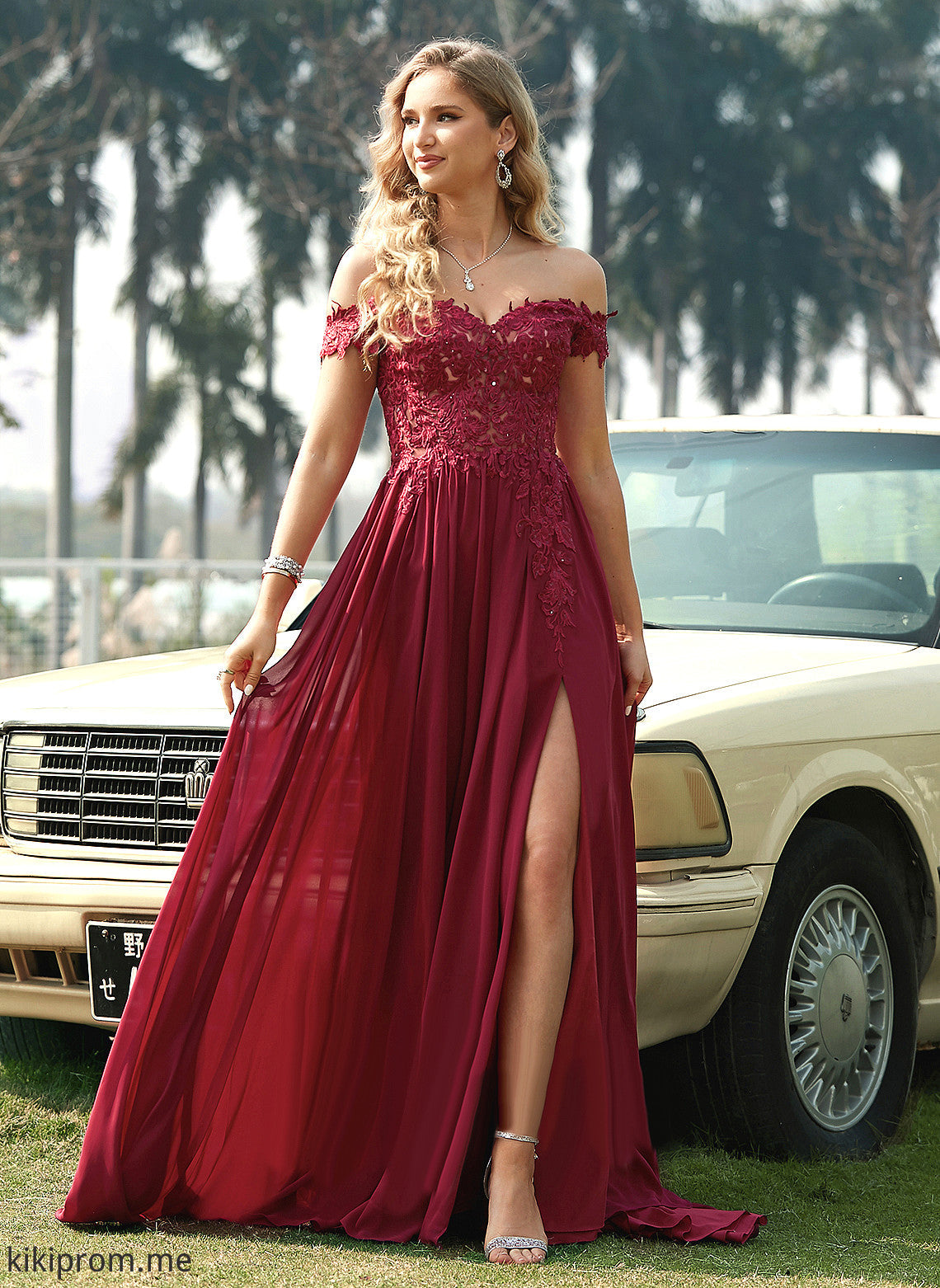 With Prom Dresses Finley Off-the-Shoulder Chiffon Train Sequins Sweep A-Line