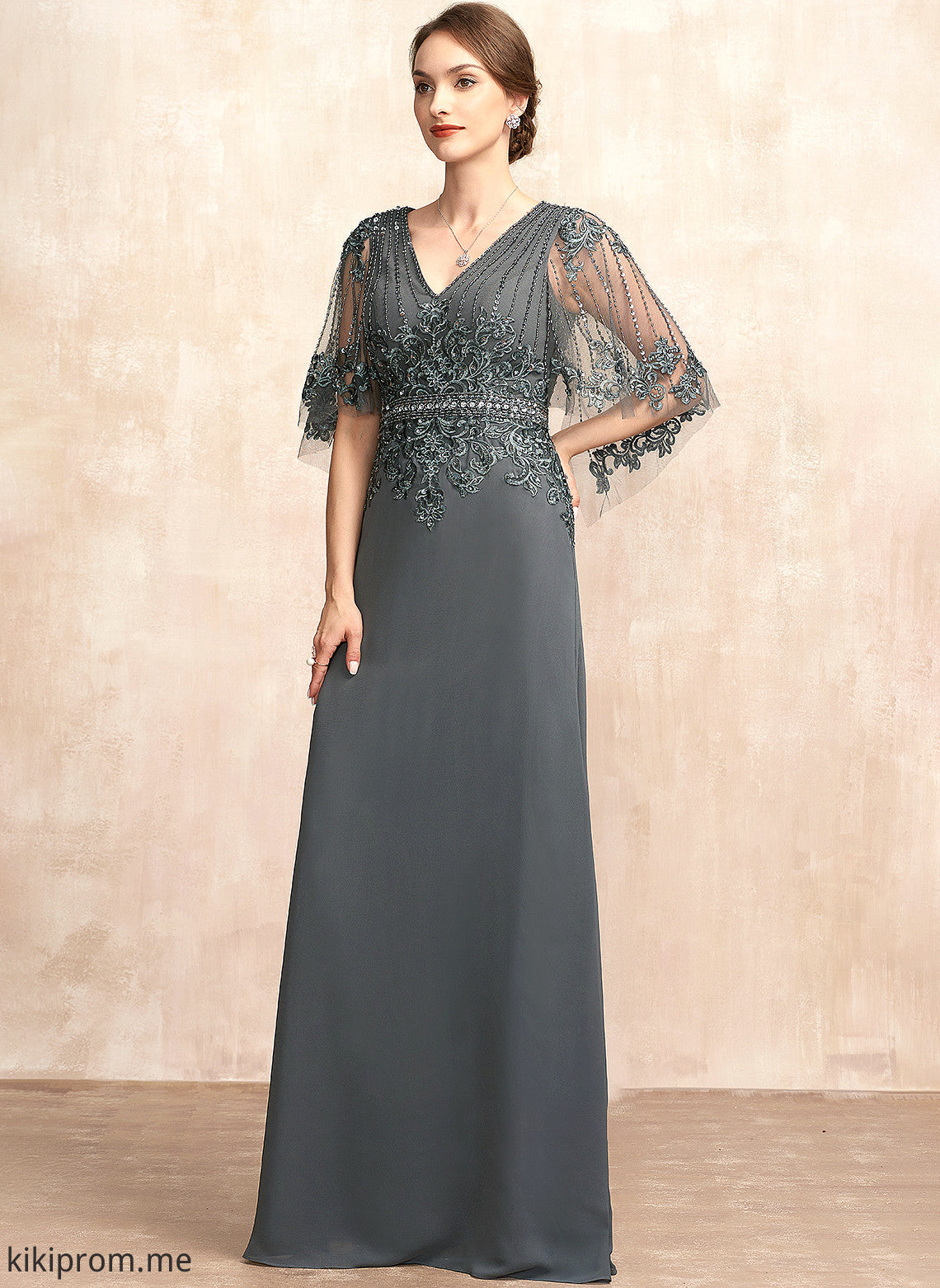 Chiffon Beading Ashlynn of Bride the With Sequins A-Line Mother Floor-Length Dress Mother of the Bride Dresses V-neck Lace