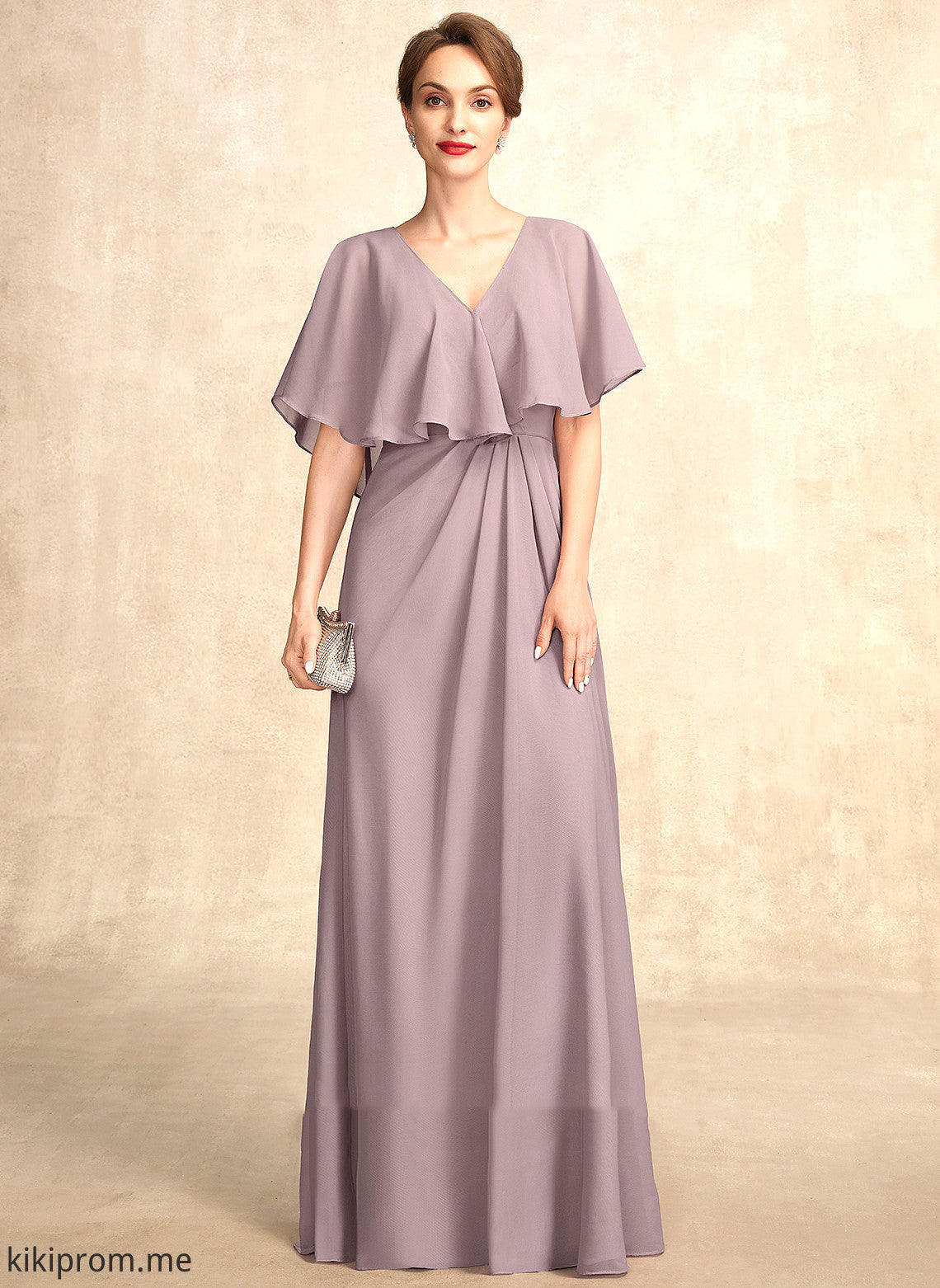 V-neck Elaina With Dress Ruffle of Mother Floor-Length the Bride Chiffon A-Line Mother of the Bride Dresses