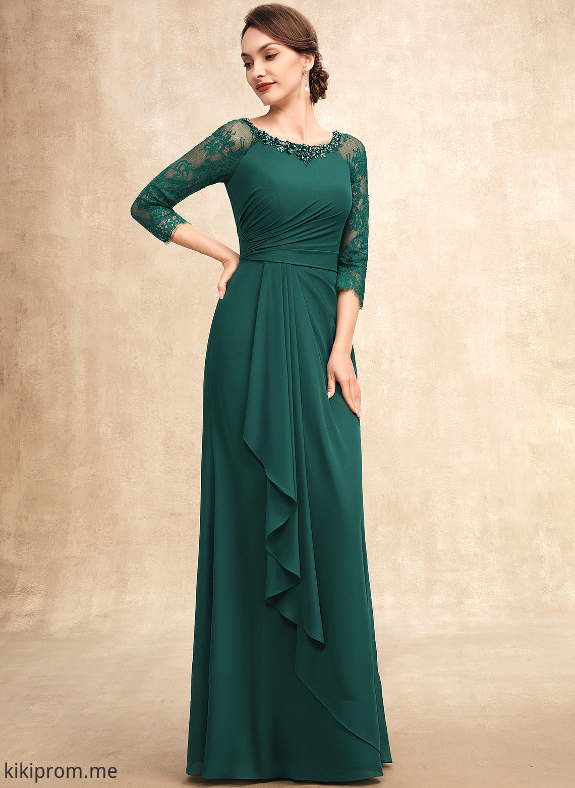 Neck Dress Floor-Length Chiffon With Scoop Cascading Mother Beading the Bride Mother of the Bride Dresses Lace A-Line of Ruffles Persis