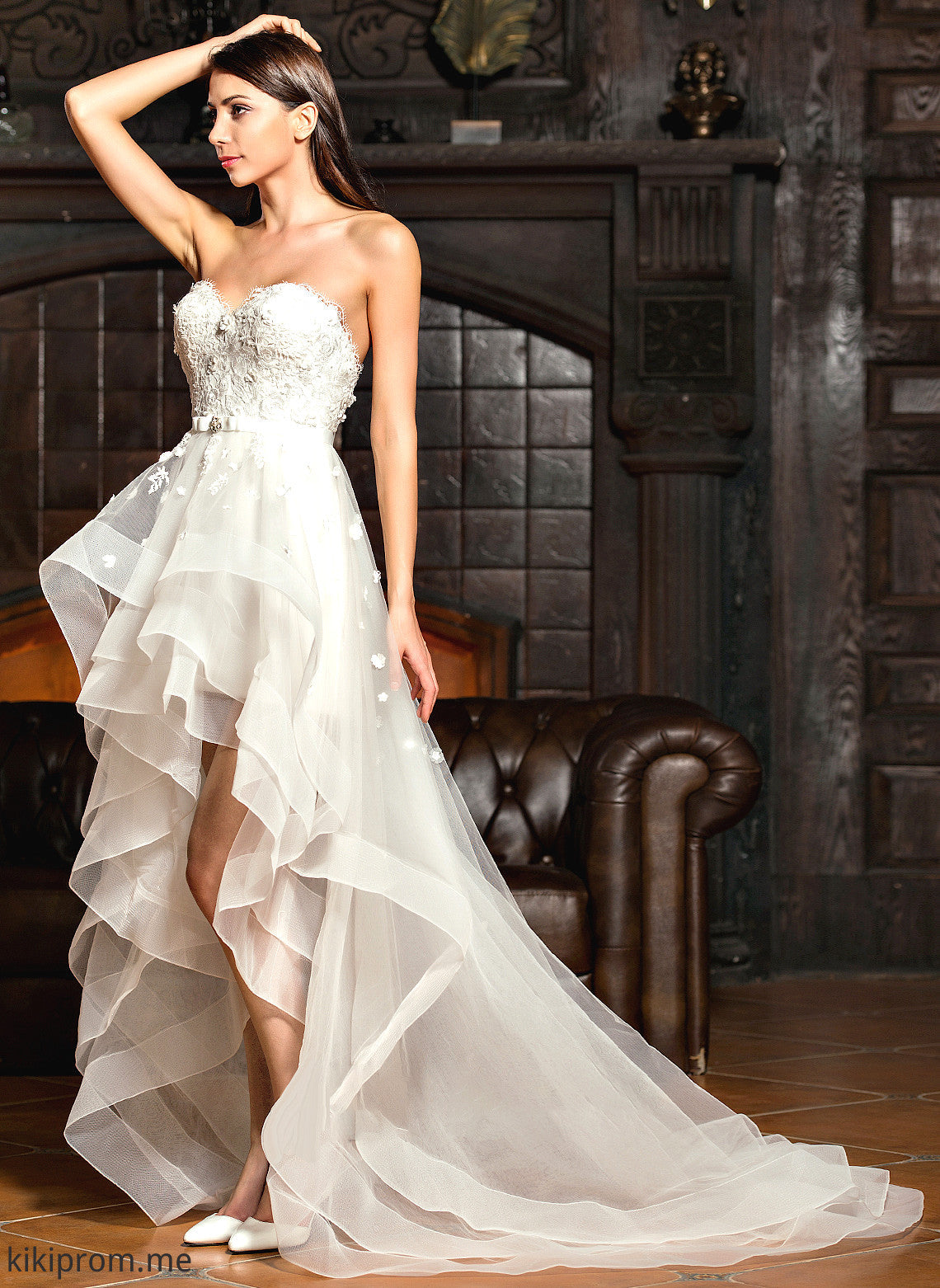 With A-Line Sweetheart Beading Bow(s) Wedding Tulle Asymmetrical Dress Wedding Dresses Noelle