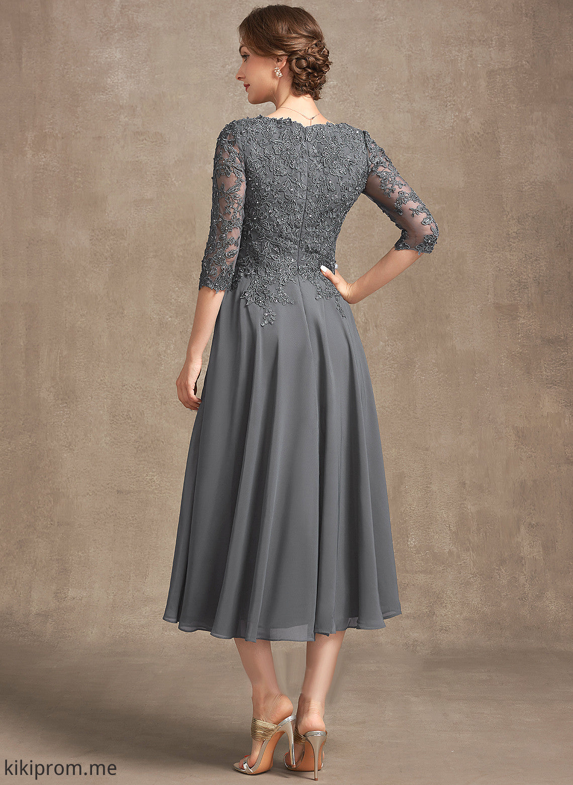 Sequins the With Chiffon Beading A-Line Mother V-neck Dress Mother of the Bride Dresses Tea-Length Leticia Lace of Bride