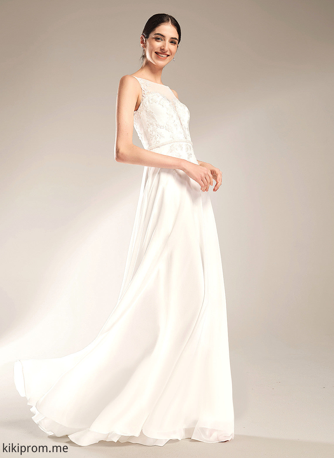 Wedding Dresses Sweep Sequins Illusion Lorelai A-Line Lace Dress Wedding Train With Chiffon