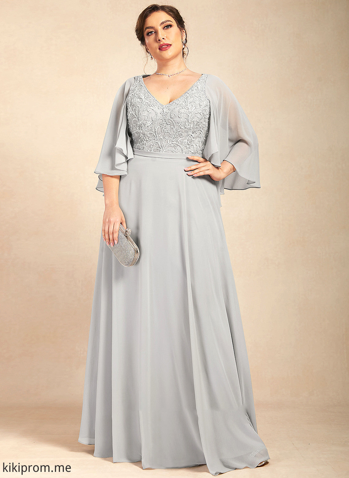 the Beading Sequins Kali of Floor-Length Chiffon Mother of the Bride Dresses With V-neck Dress Bride Mother Lace A-Line