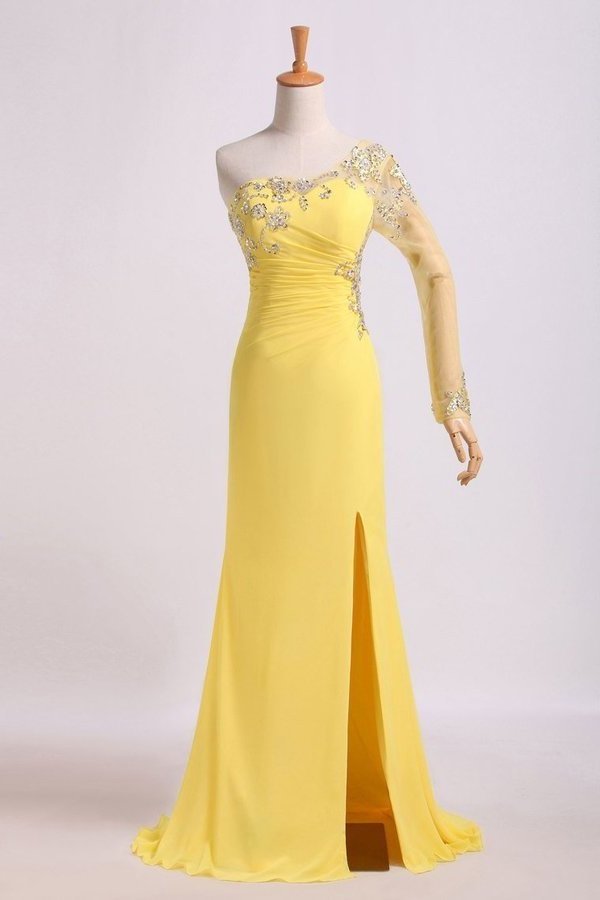 2024 One Sleeve Column Floor Length Prom Dress With PBN4KAMS