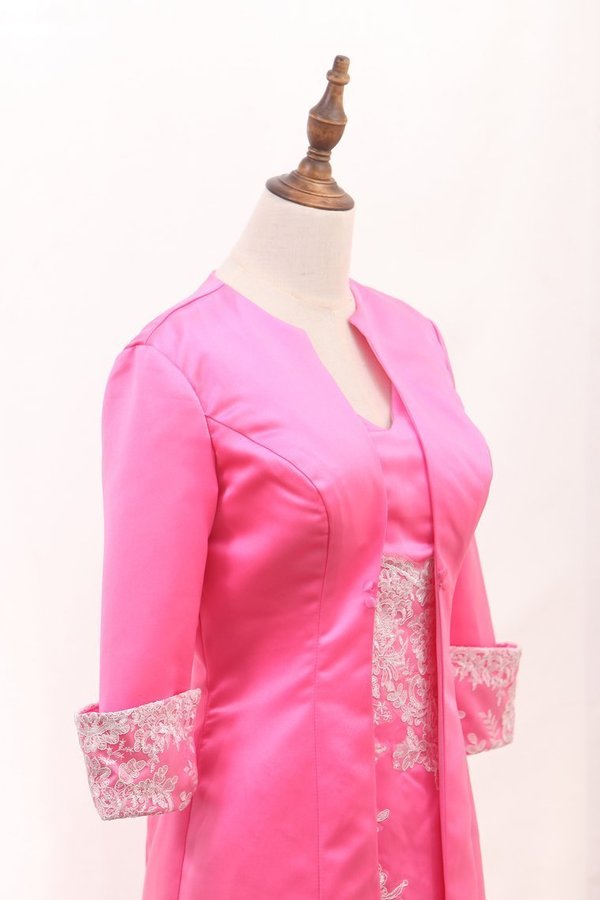 2024 Satin V Neck With Applique And Jacket Mother PFZ3A5J3