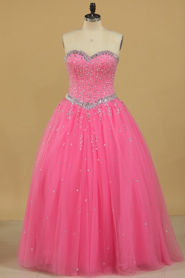 2024 Ball Gown Beaded Bodice Quinceanera Dresses Sweetheart Tulle Floor PSJTC836