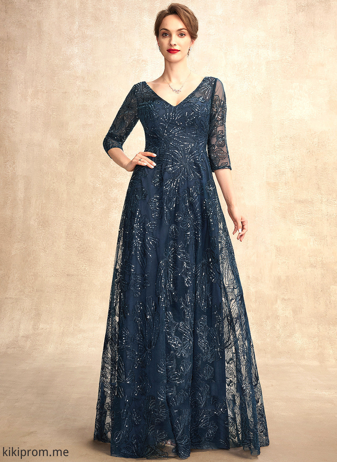 of A-Line Daniela With Mother V-neck Lace Floor-Length Mother of the Bride Dresses the Sequins Dress Bride