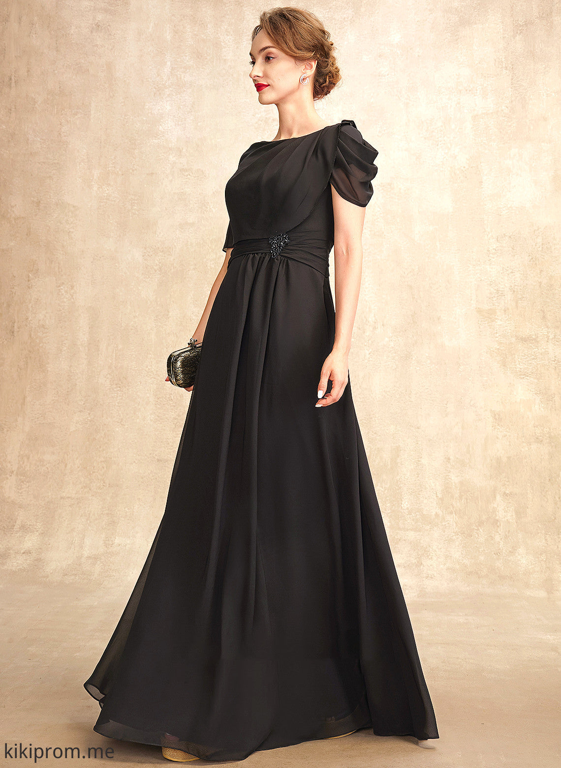 Mother of Ruffle Floor-Length Chiffon Miah Mother of the Bride Dresses Bride Neck Dress With Scoop the A-Line Beading