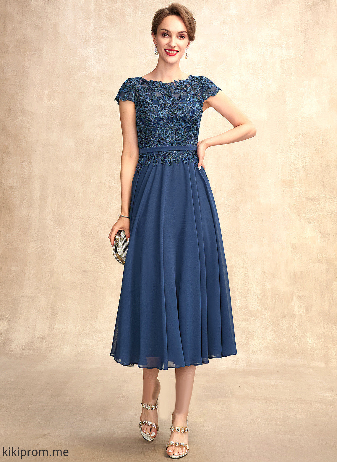 Neck Scoop A-Line Chiffon Mother of the Bride Dresses Lace Dress Tea-Length Bride Brenna of the Mother