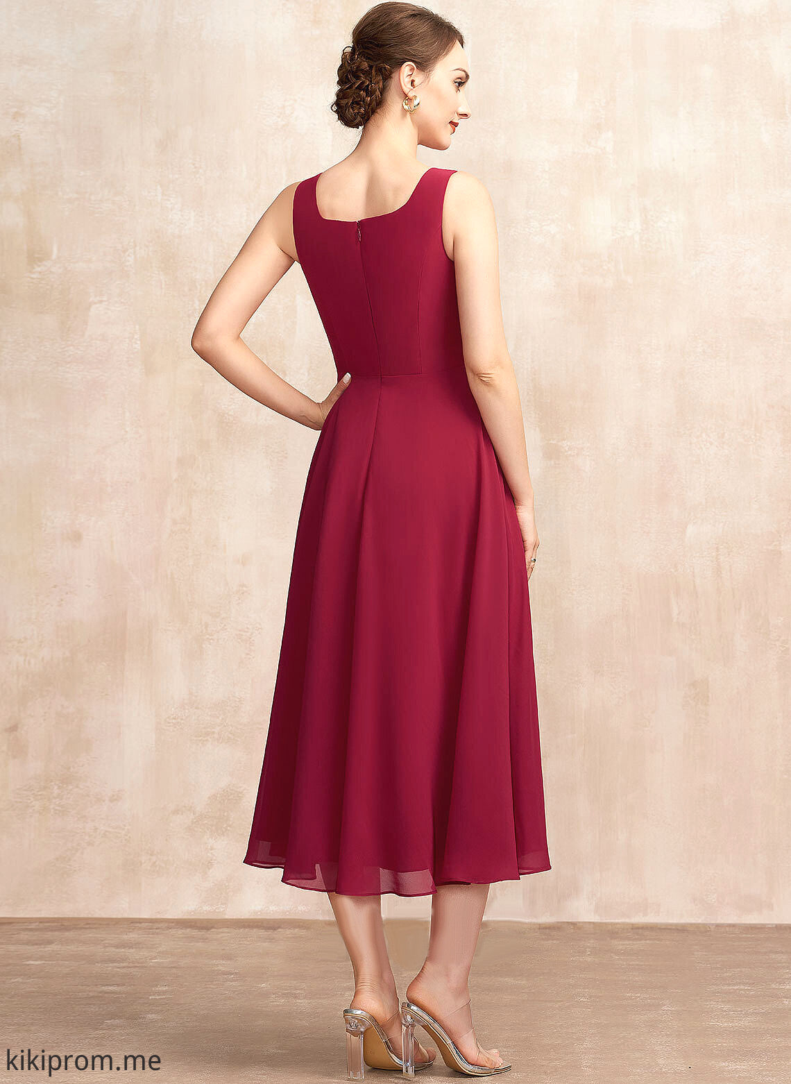 Erica Tea-Length Mother of Neck Scoop A-Line the Bride Dress Mother of the Bride Dresses Chiffon