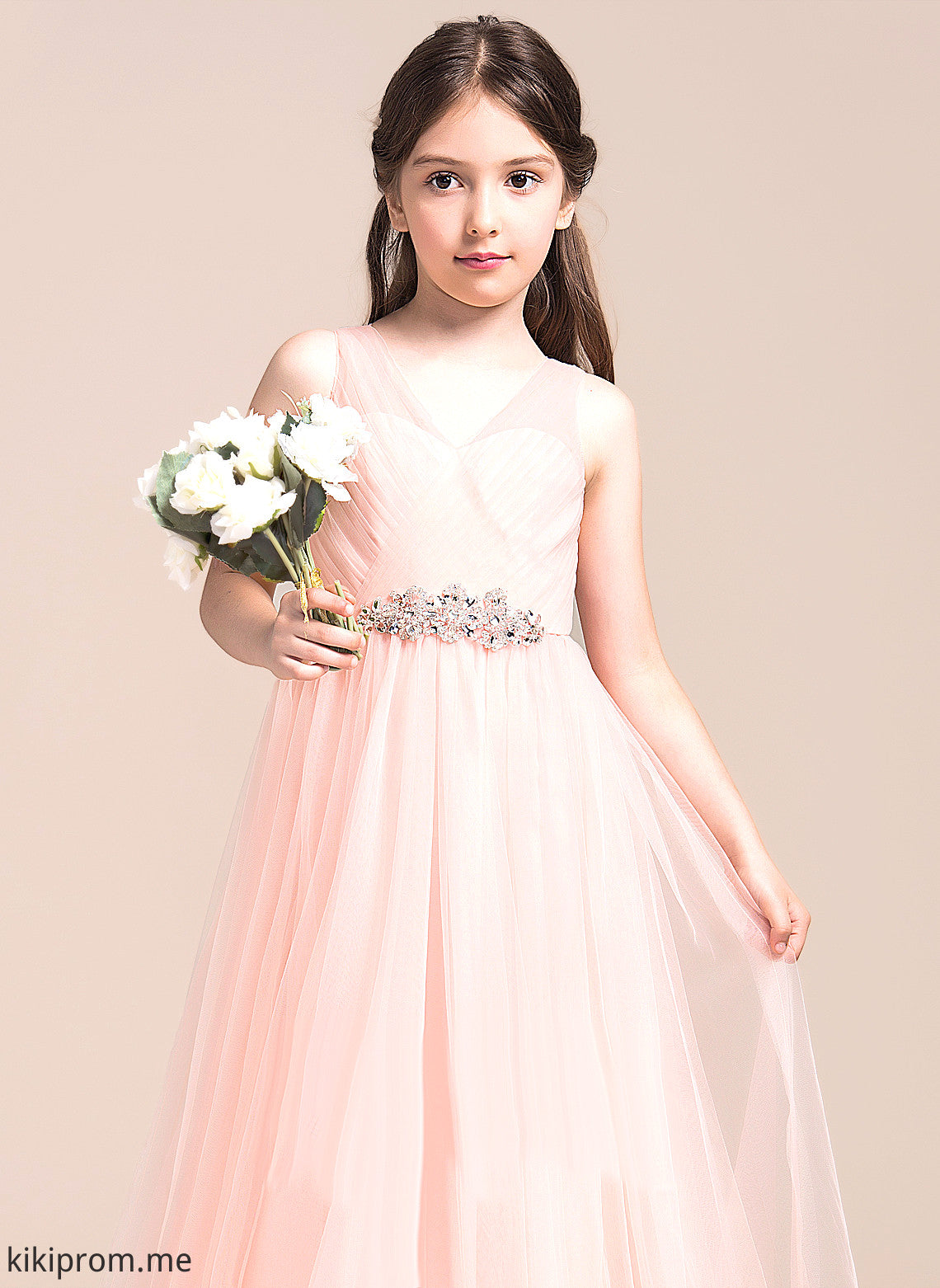 Flower Girl Dresses Dress Floor-length Sleeveless A-Line Ruffles/Beading/Sequins - V-neck Tulle With Girl Kayden Flower