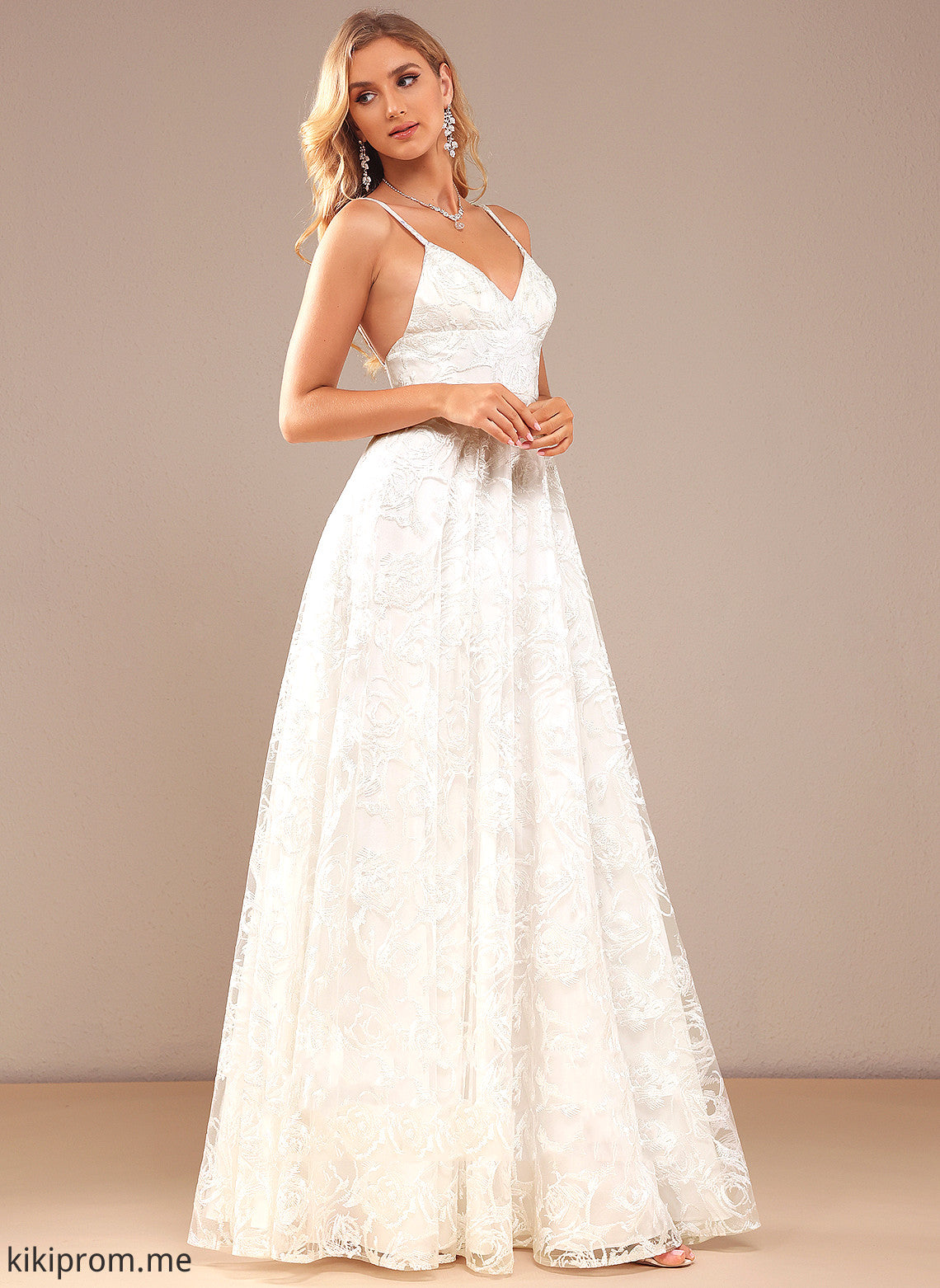 Front Lace Dress Floor-Length Split Wedding Dresses A-Line Sherry Wedding V-neck With