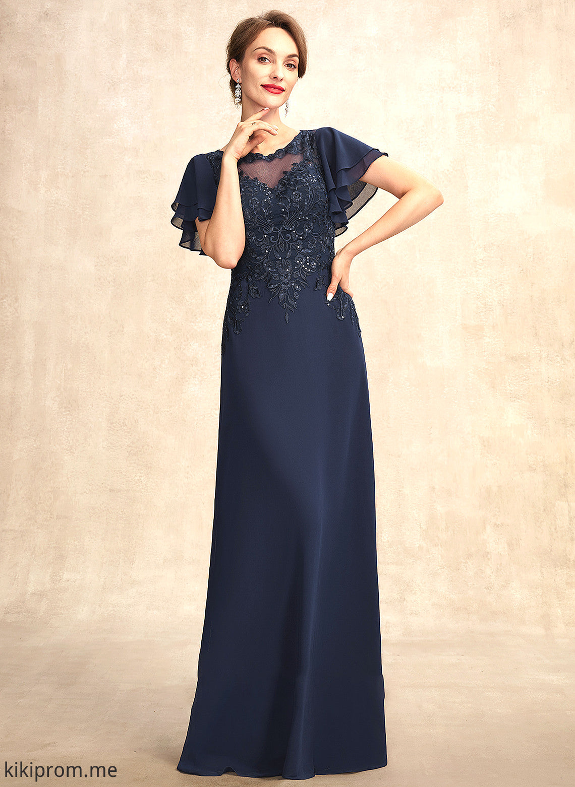 Bride Lace Rubi Floor-Length Neck the Scoop of A-Line Mother of the Bride Dresses Chiffon Mother With Sequins Dress