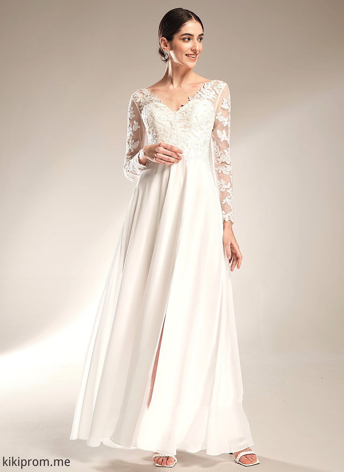 Floor-Length A-Line Lace Chiffon V-neck Jaden Dress Wedding Wedding Dresses