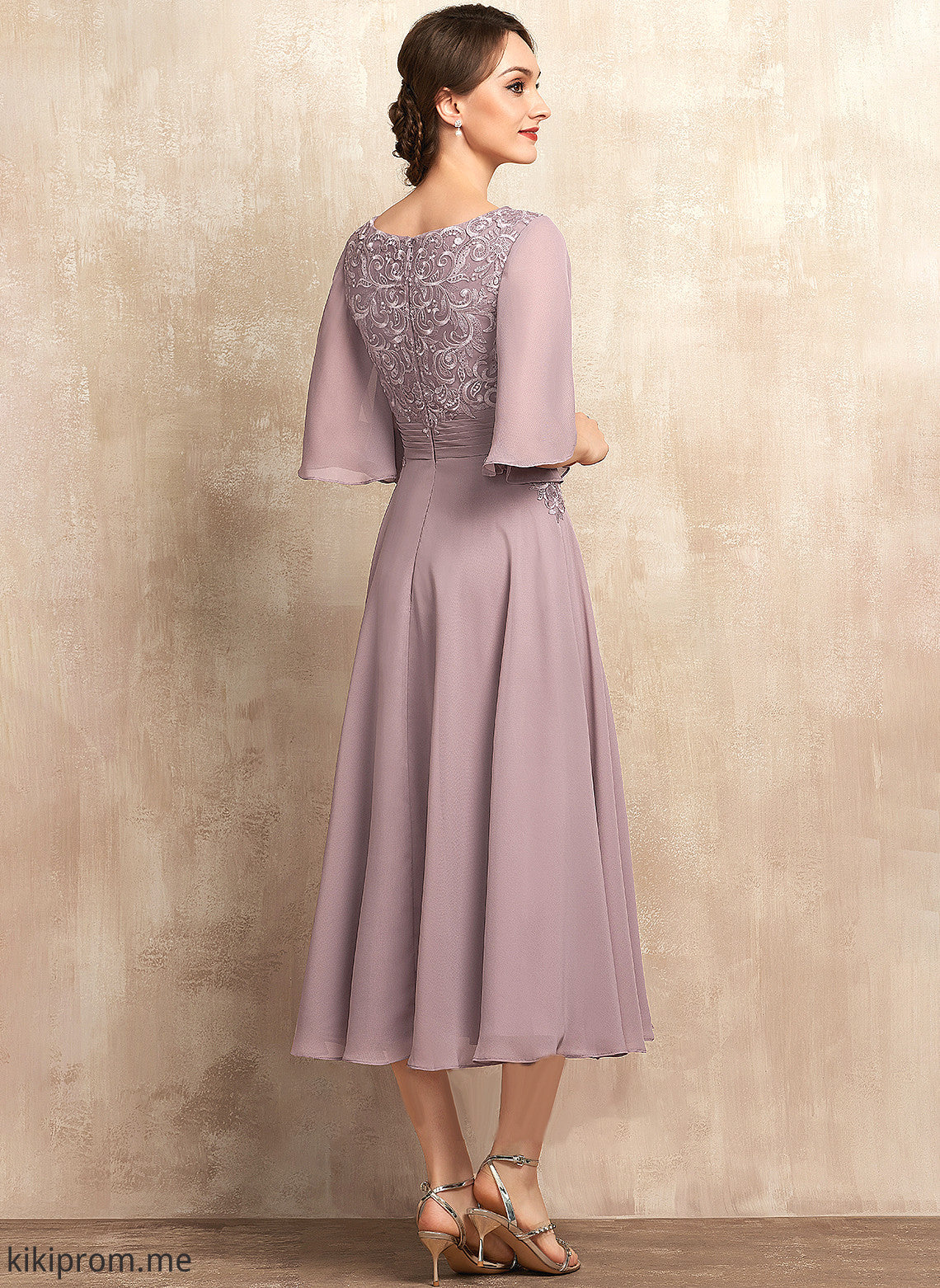 Susan Bride Mother Chiffon of Neck Mother of the Bride Dresses Scoop Lace Tea-Length A-Line the Dress