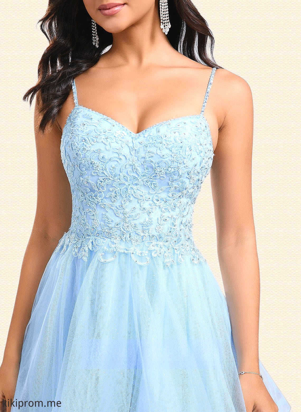 Angeline A-line V-Neck Short Lace Tulle Homecoming Dress With Rhinestone Sequins HFP0025658