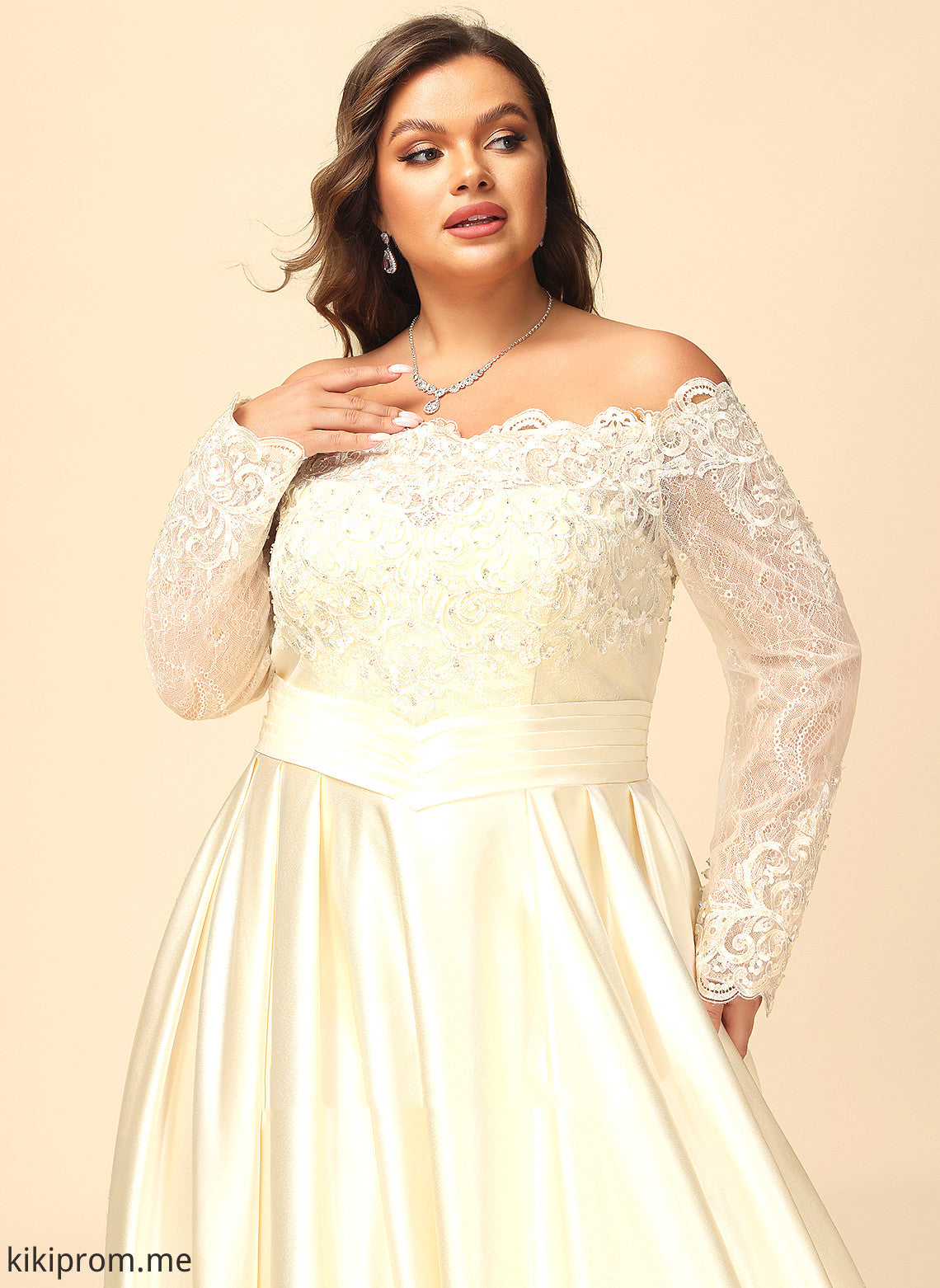 Satin Wedding Dresses With Train Dress Wedding Kaleigh Ball-Gown/Princess Beading Sweep Lace Sequins Off-the-Shoulder