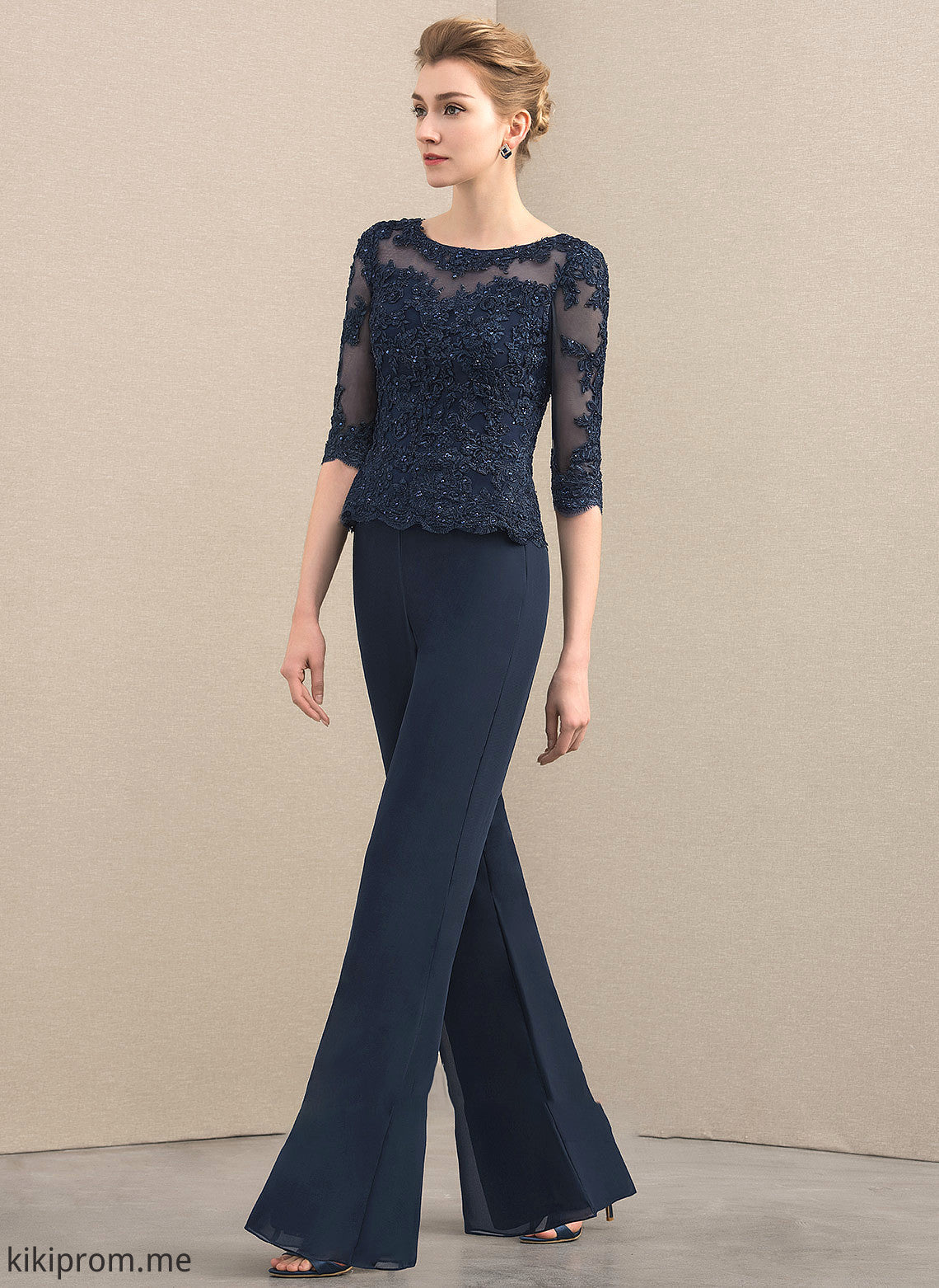 Mother of the Bride Dresses Beading Chiffon Neck Floor-Length With Lace the Jumpsuit/Pantsuit Scoop Mother Kathryn Dress Bride of