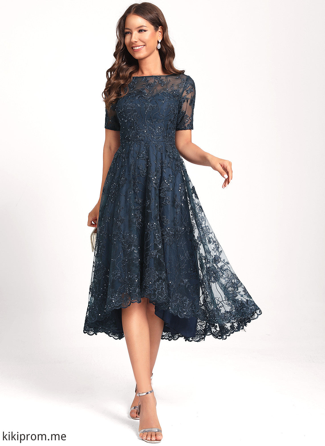 With Scoop Asymmetrical Neck Sequins Laney Lace Tulle Dress Club Dresses Cocktail A-Line