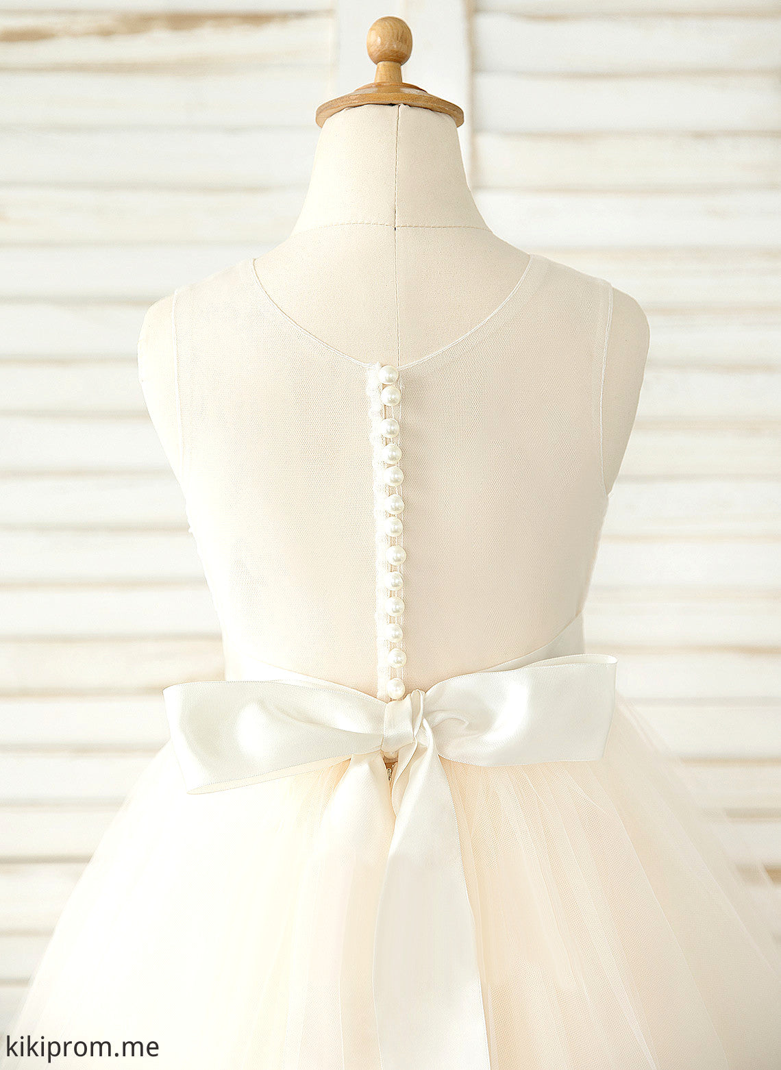 Tulle/Lace Flower Girl Dresses Scoop A-Line Sleeveless Bow(s) Dress - Knee-length With Shannon Flower Girl Neck