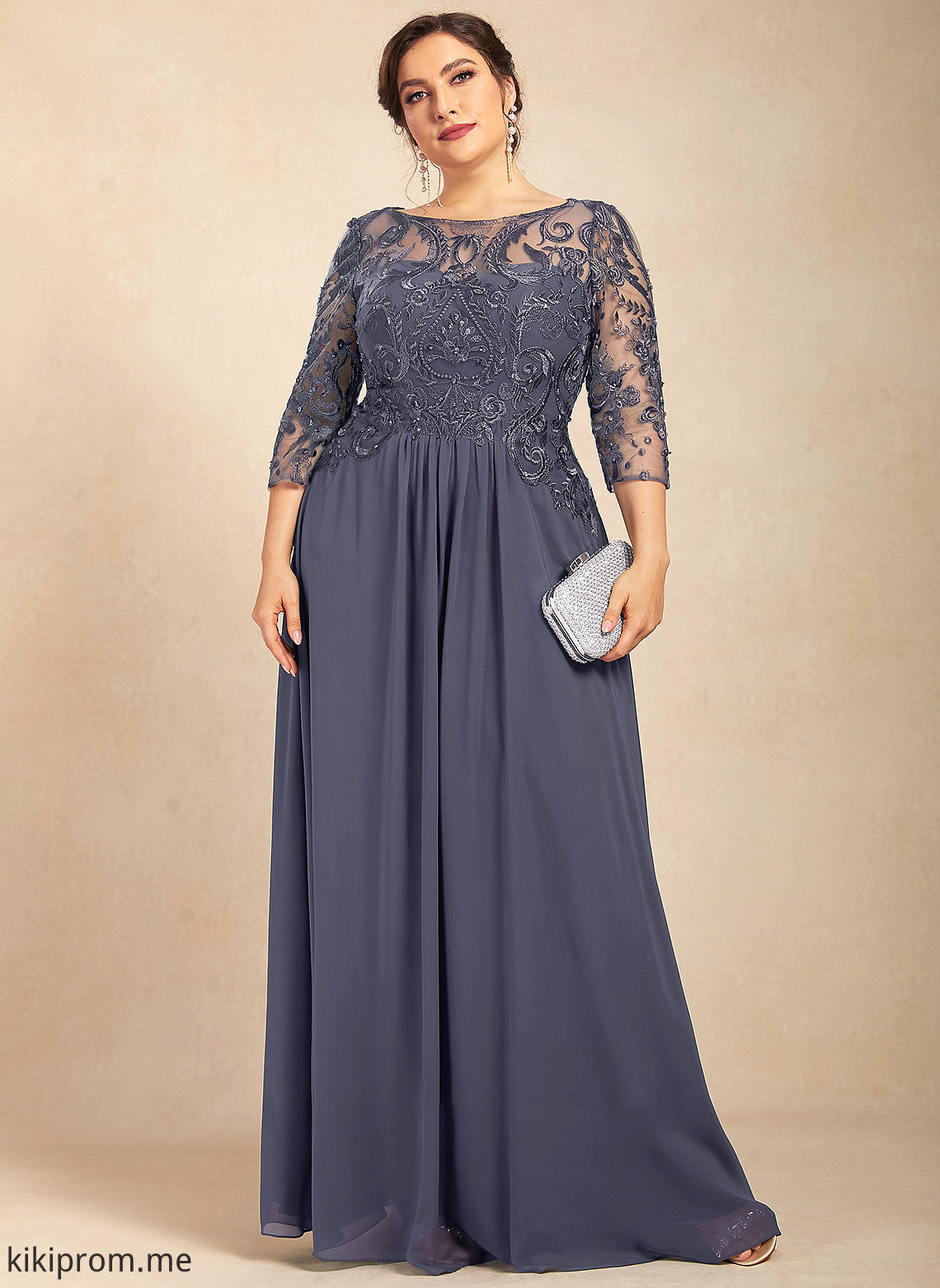 Mother of the Bride Dresses of Floor-Length Neck With Chiffon Dress A-Line Lace Beading Nathaly Sequins Mother the Scoop Bride