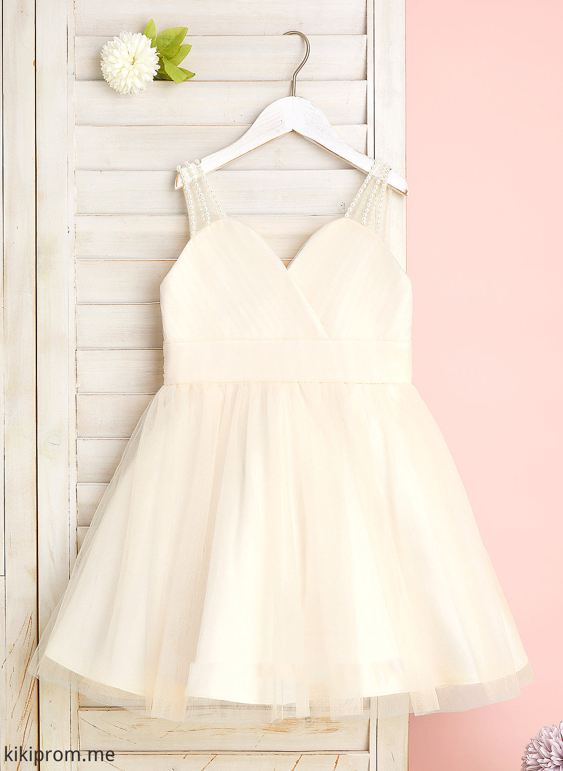 Girl Sleeveless Tulle Ruffles/Beading Flower Girl Dresses Knee-length A-Line With Dress - Flower Lara V-neck