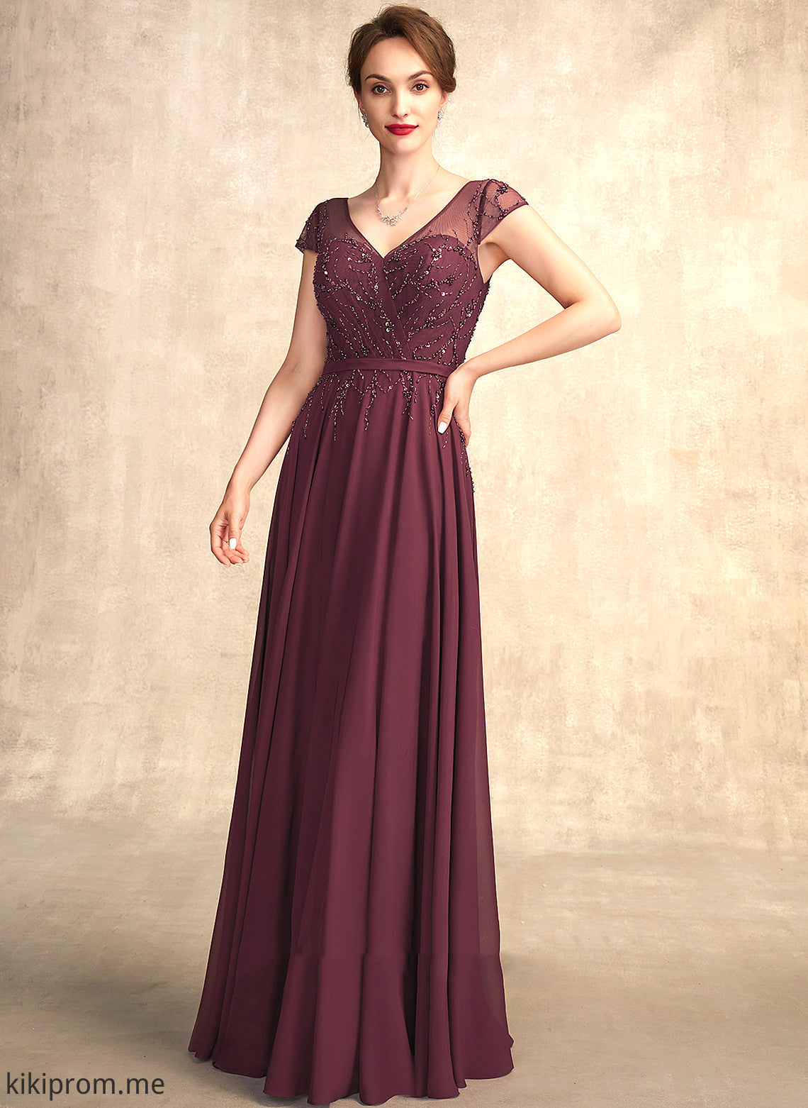 of Beading Floor-Length A-Line Mother of the Bride Dresses Chiffon With V-neck Dress the Mother Morgan Bride Sequins