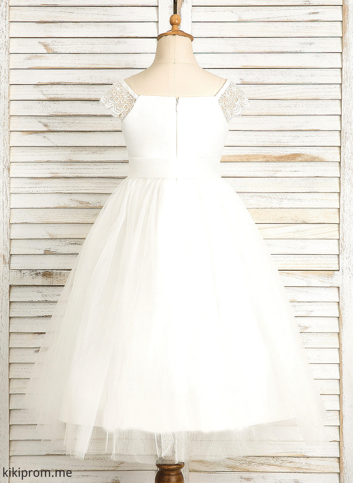 Tea-length Neckline Sleeveless Dress Flower Girl Mariah Flower Girl Dresses Square Lace/Sash - A-Line With Satin/Tulle