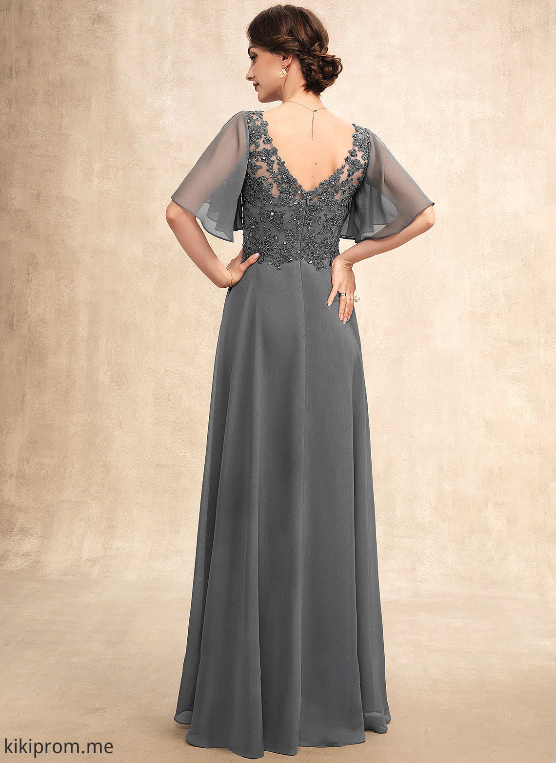 Beading V-neck Mother of the Bride Dresses Reyna Dress of With Mother Chiffon Sequins the Lace Floor-Length A-Line Bride