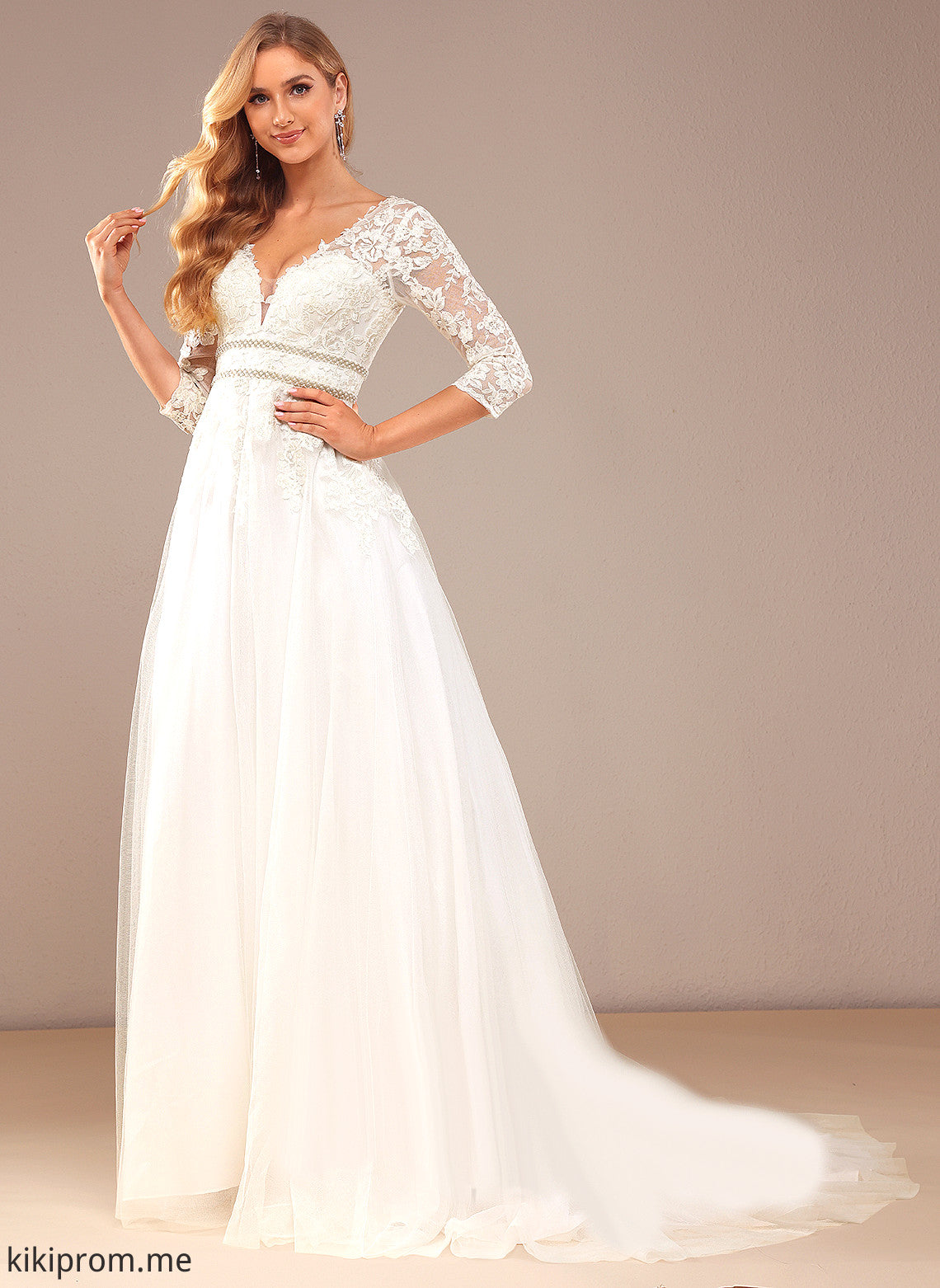 Lace Ball-Gown/Princess Beading Court With Wedding Dresses Lace Dress Tulle Hope V-neck Sequins Train Wedding