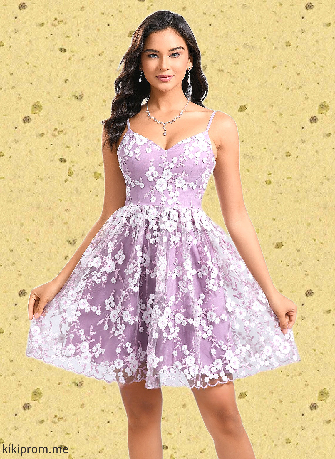 Meg A-line V-Neck Short Lace Homecoming Dress With Embroidered HFP0025697