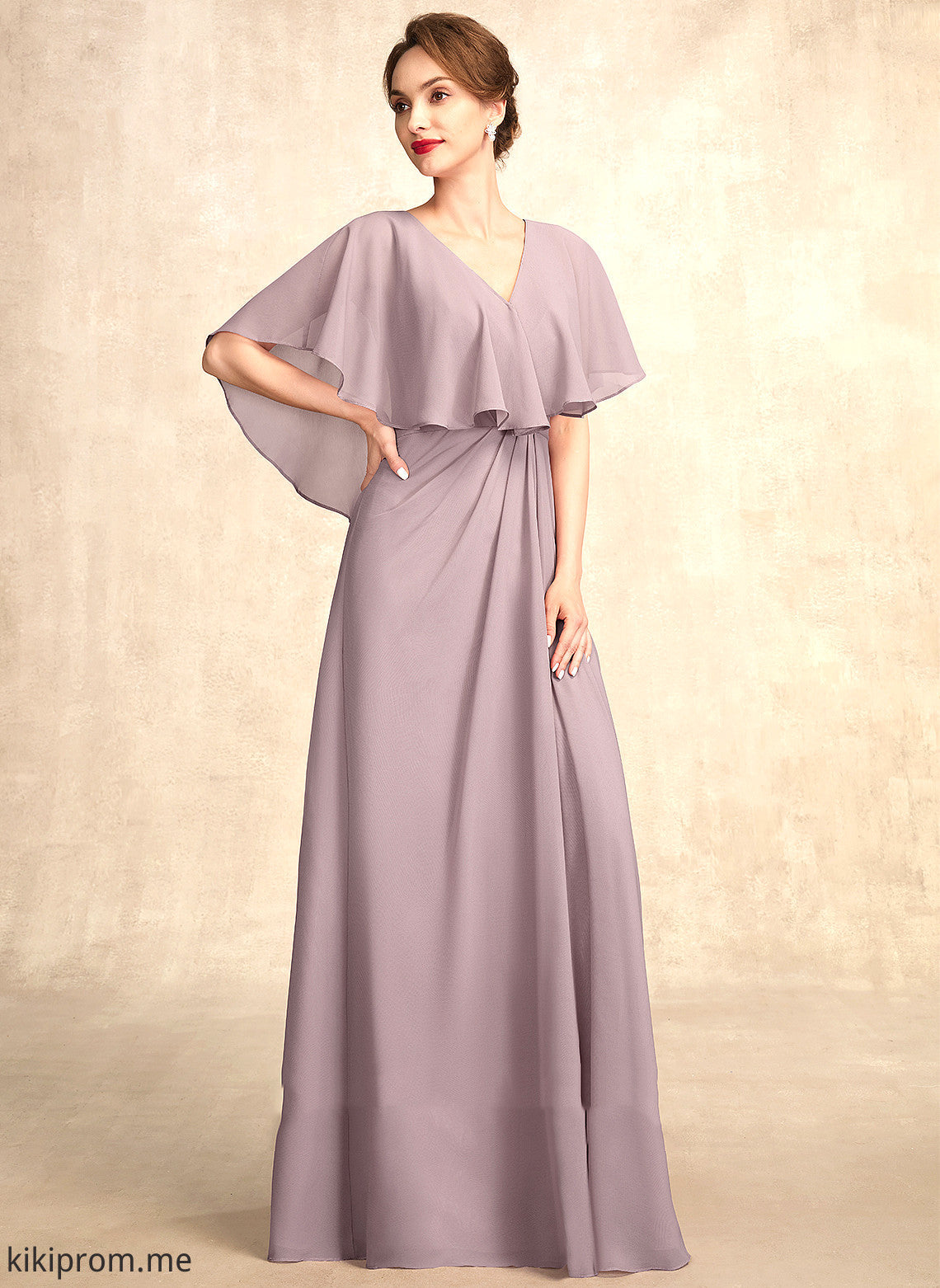 V-neck Elaina With Dress Ruffle of Mother Floor-Length the Bride Chiffon A-Line Mother of the Bride Dresses