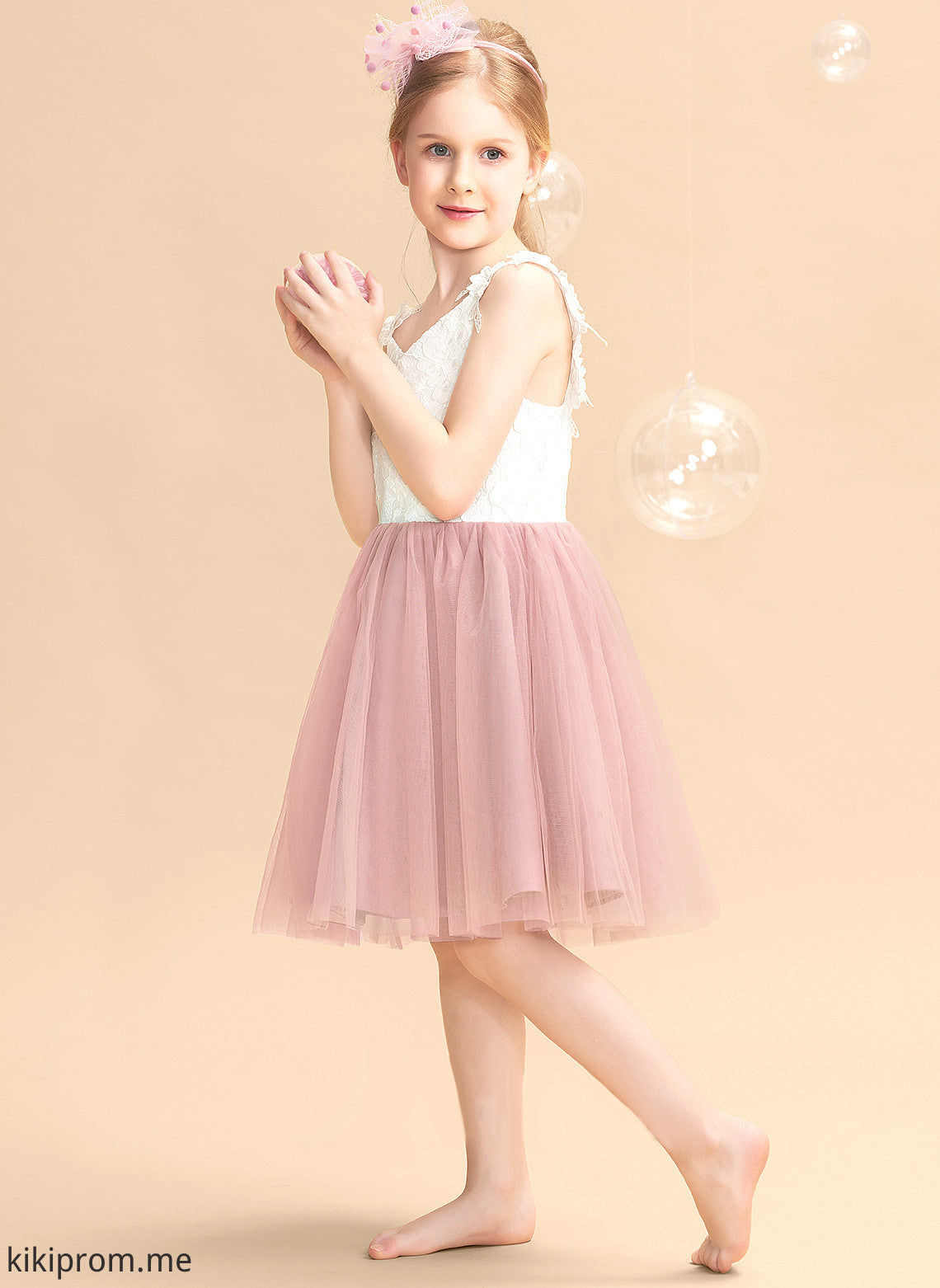 Knee-length Flower Flower Girl Dresses Girl Chelsea Dress Tulle/Lace V-neck A-Line Sleeveless -