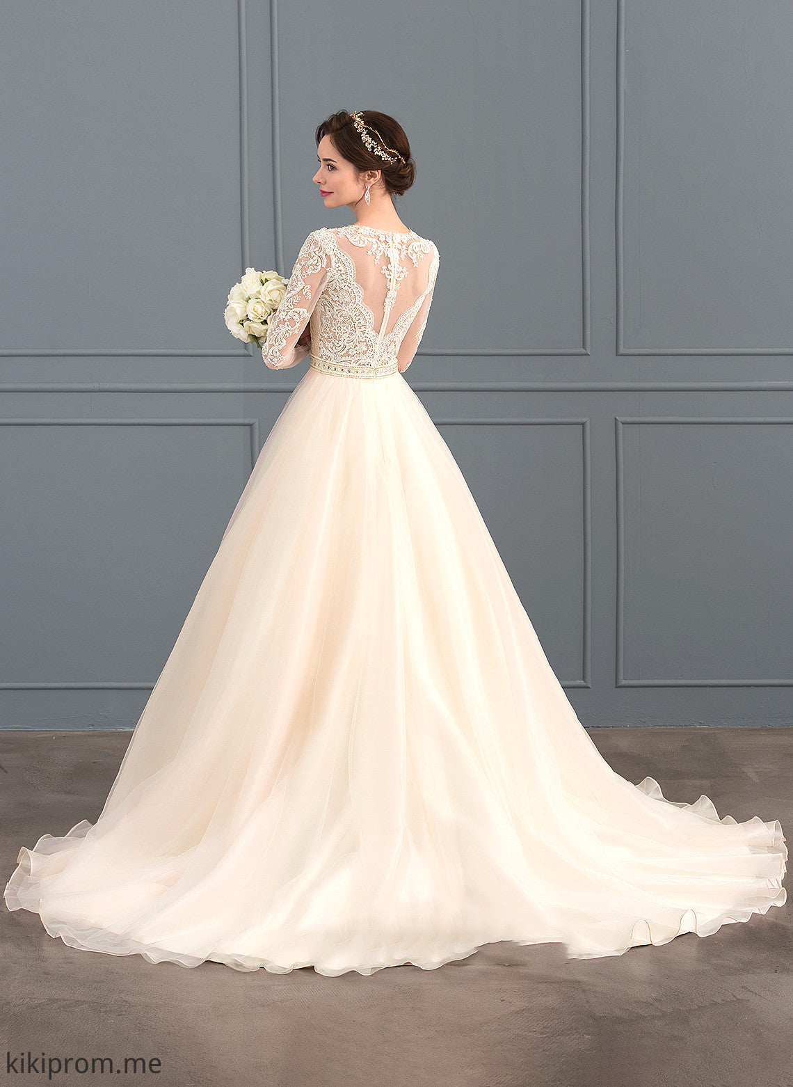 With Amirah Scoop Train Wedding Dresses Wedding Tulle Dress Chapel Ball-Gown/Princess Neck Beading