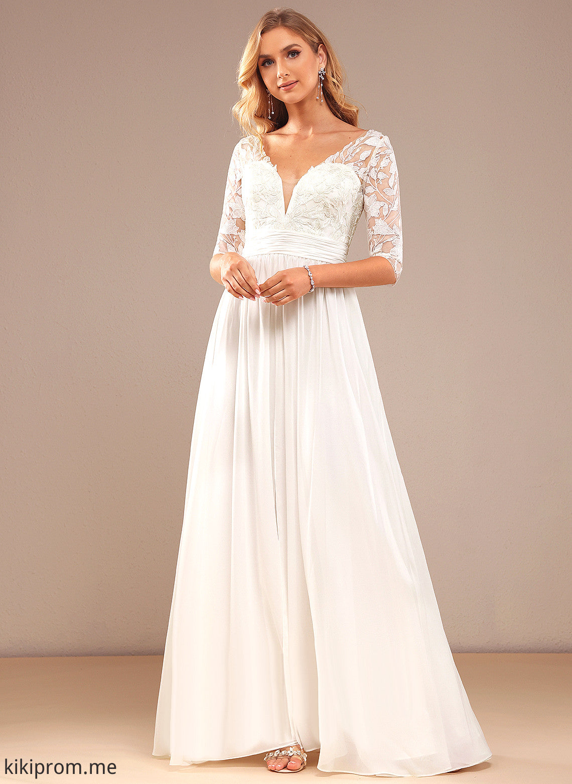 Lace Chiffon Floor-Length Ruffle Wedding Dresses A-Line Dress Sequins Amirah With Wedding V-neck