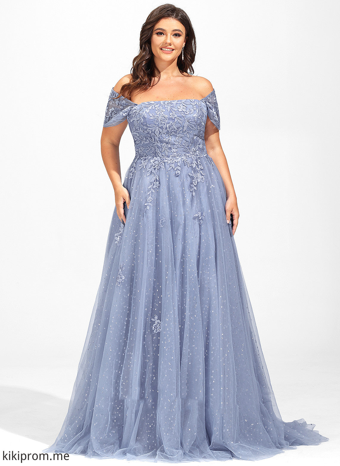 With Off-the-Shoulder Sweep Nancy Lace Train Tulle Sequins Ball-Gown/Princess Prom Dresses