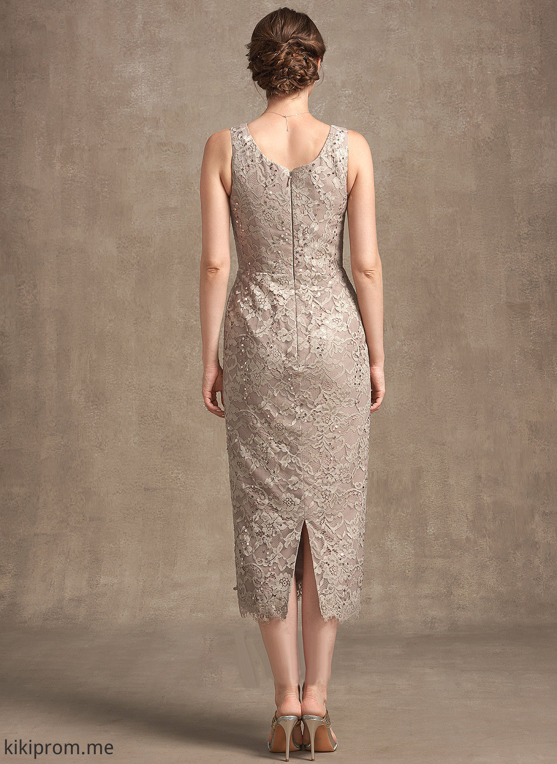 Mother of the Bride Dresses Scoop Pat With Sheath/Column Lace Dress Sequins of Bride Neck Mother the Tea-Length