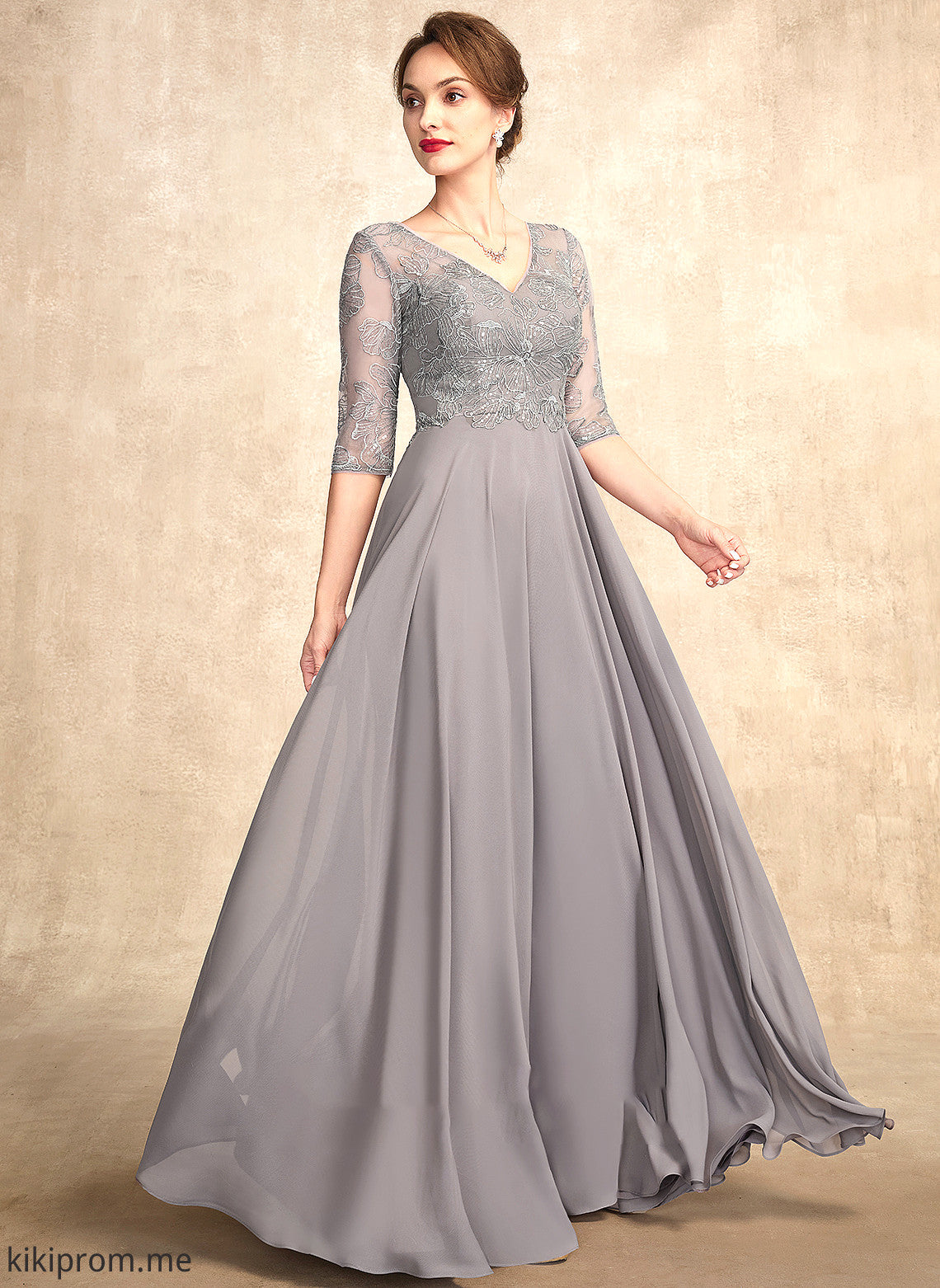 A-Line Dress of Mother of the Bride Dresses the Anabella With V-neck Lace Bride Mother Sequins Chiffon Floor-Length