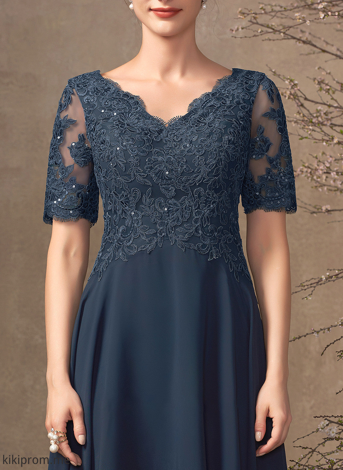 With Sequins Chiffon Lace A-Line Mother of V-neck Dress Mother of the Bride Dresses the Asymmetrical Rhoda Bride