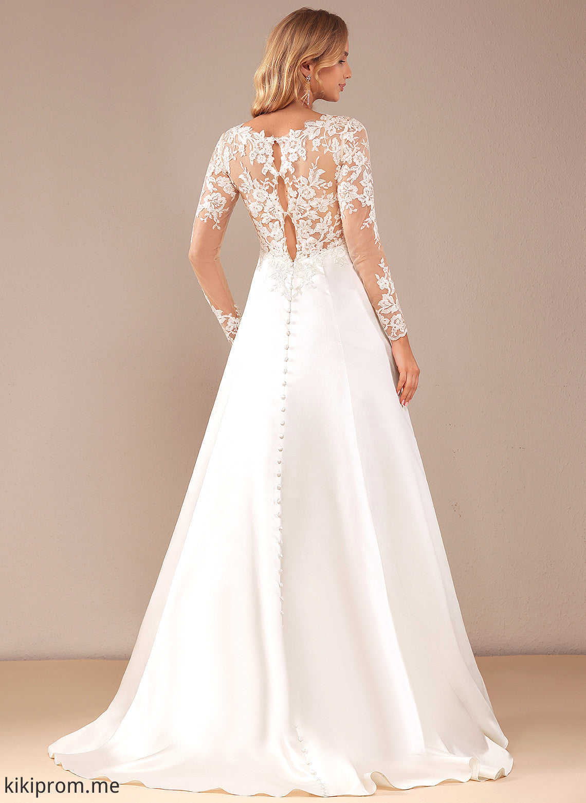 Sequins Wedding Dresses Wedding Lace Lace Eliza Court With Dress Train V-neck Satin A-Line