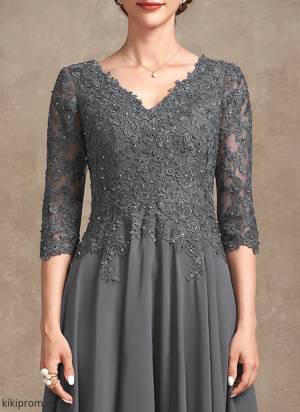 Sequins the With Chiffon Beading A-Line Mother V-neck Dress Mother of the Bride Dresses Tea-Length Leticia Lace of Bride