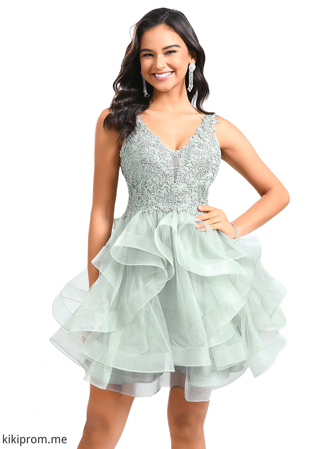 Lorelai Ball-Gown/Princess V-Neck Short Tulle Lace Homecoming Dress HFP0025671