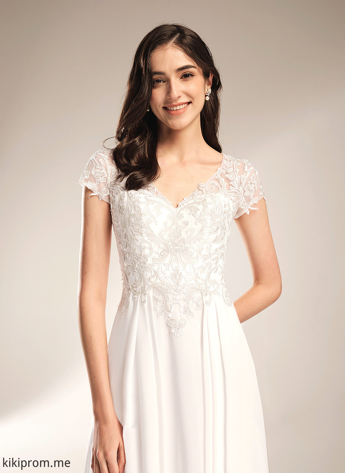 Wedding Dresses V-neck Asymmetrical Erika Lace A-Line Wedding Chiffon Dress